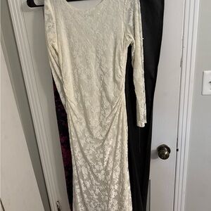 SHEIN Cream Long Sleeve Bodycon Dress